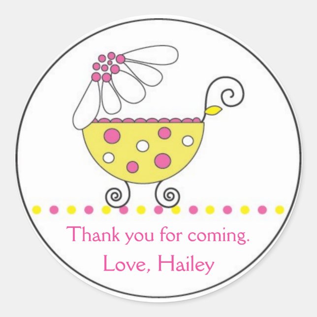 Daisy Carriage Baby Einladung oder Gefälligkeitsau Runder Aufkleber (Vorderseite)