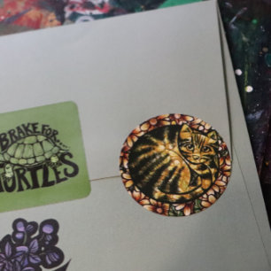 Daisy Cat Floral Cats tabby Blume catruday Runder Aufkleber