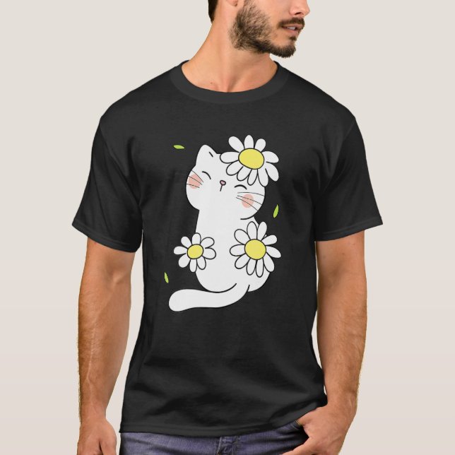 Daisy Cat Spring Floral Kitten With Flower Animal  T-Shirt (Vorderseite)