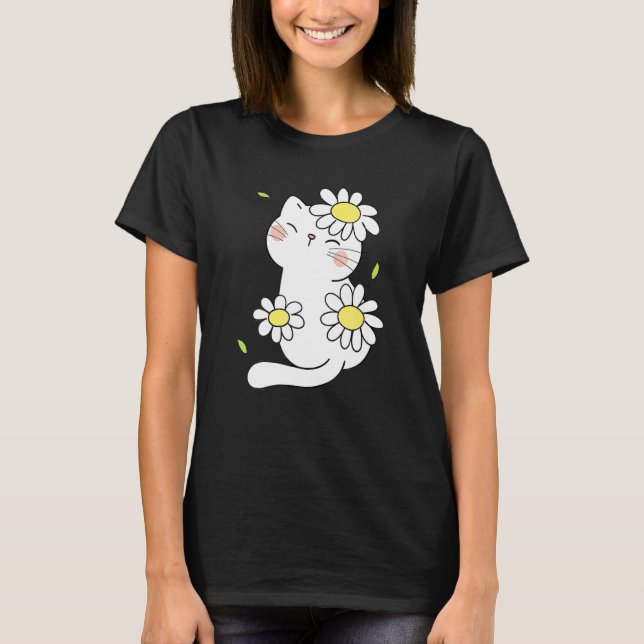 Daisy Cat Spring Floral Kitten With Flower Animal  T-Shirt (Vorderseite)