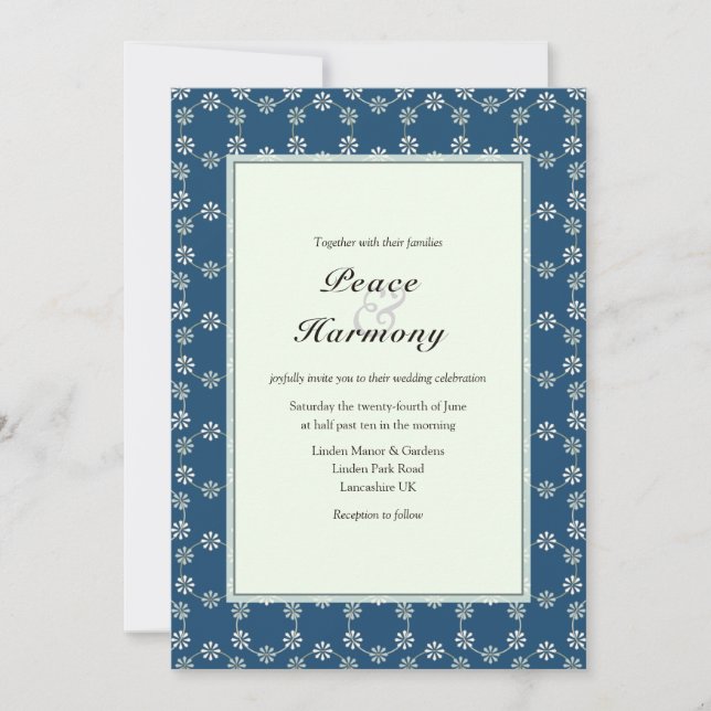 Daisy Chain Blue Pattern Hochzeitseinladung Einladung (Vorderseite)