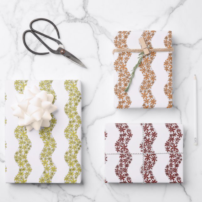 Daisy Chain Wiggly Blume Streifen Geschenkpapier Set (Vorderseite)