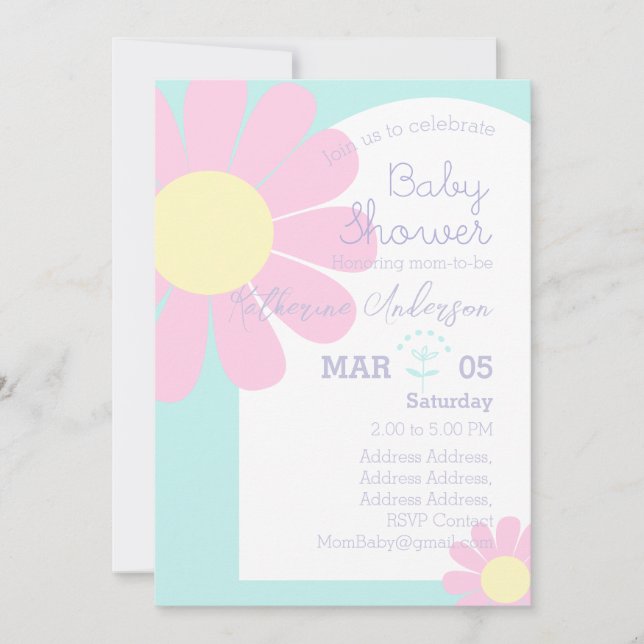 Daisy Chic Baby Shower Pastel Blue Einladung (Vorderseite)