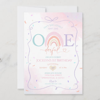 Daisy Colorful Handgezeichnet 1. Geburtstag Rainbo Einladung