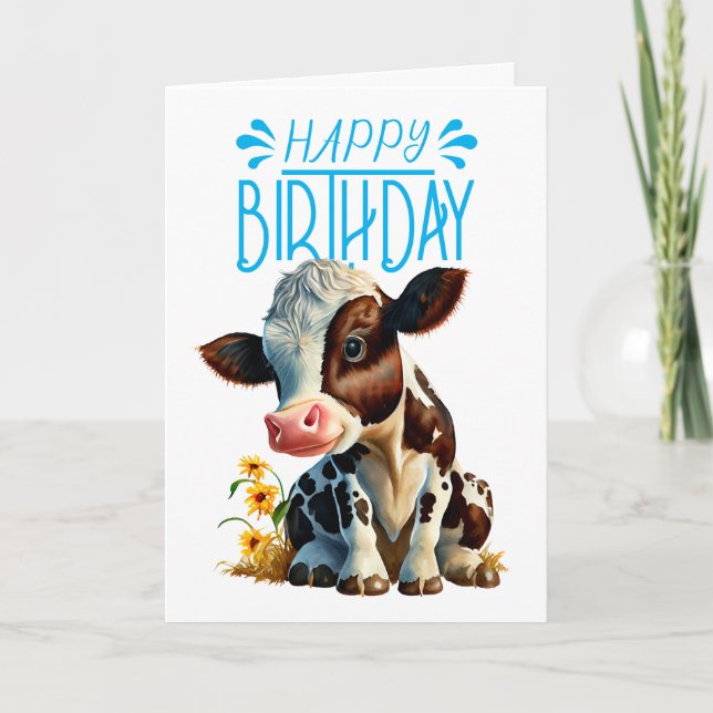 Daisy Cow Birthday Boy Blue Karte (Vorderseite)