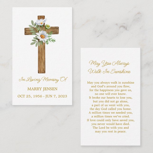 Daisy Cross Memorial Funeral Prayer Card Visitenkarte (Vorne/Hinten)