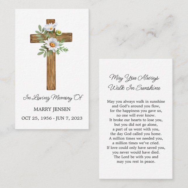 Daisy Cross Memorial Funeral Prayer Card Visitenkarte (Vorne/Hinten)