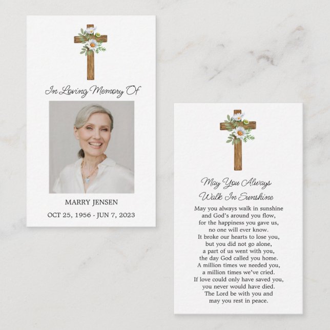 Daisy Cross Memorial Photo Funeral Prayer Card Visitenkarte (Vorne/Hinten)