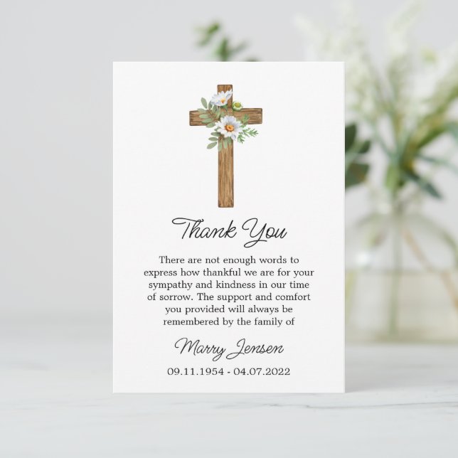 Daisy Cross Sympathy Thank You Card Dankeskarte (Stehend Vorderseite)