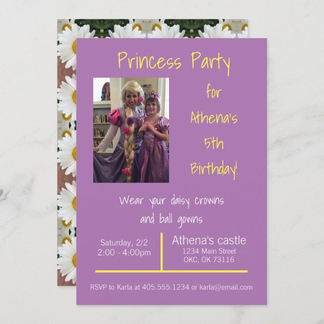 Daisy Crowns und Ball Gowns Princess Party Einladu Einladung (Vorne/Hinten)