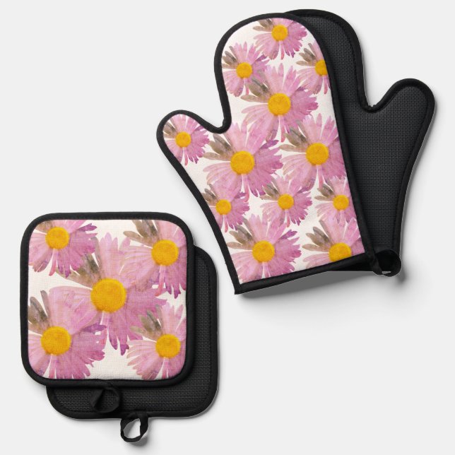 Daisy Delight Oven Mitt & Pot Holder Set Krawatte- (Vorderseite/Rückseite)