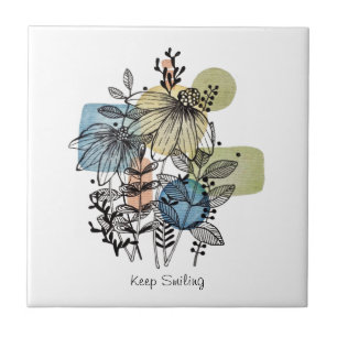 Daisy Doodle in Tinte und Aquarelltafel Fliese