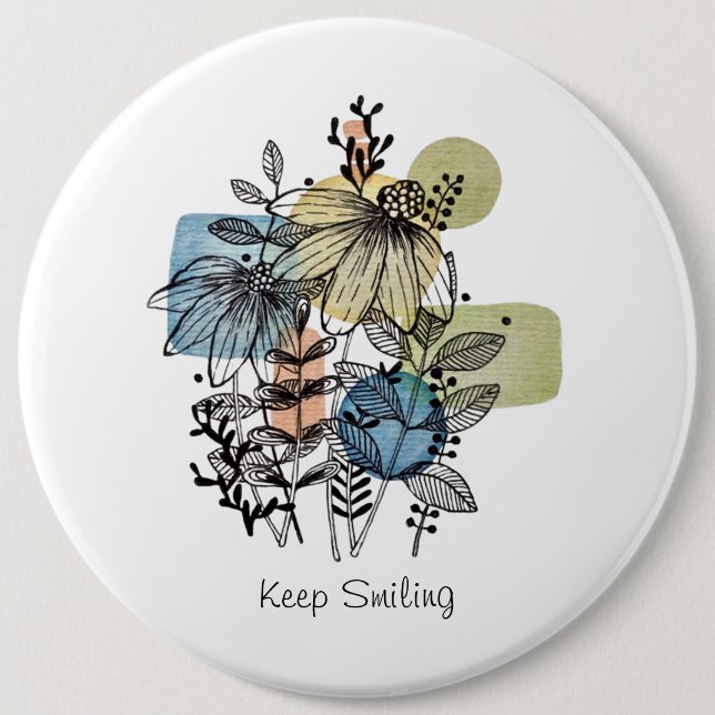 Daisy Doodle in Tinte und Wasserfarbe Button (Vorderseite)