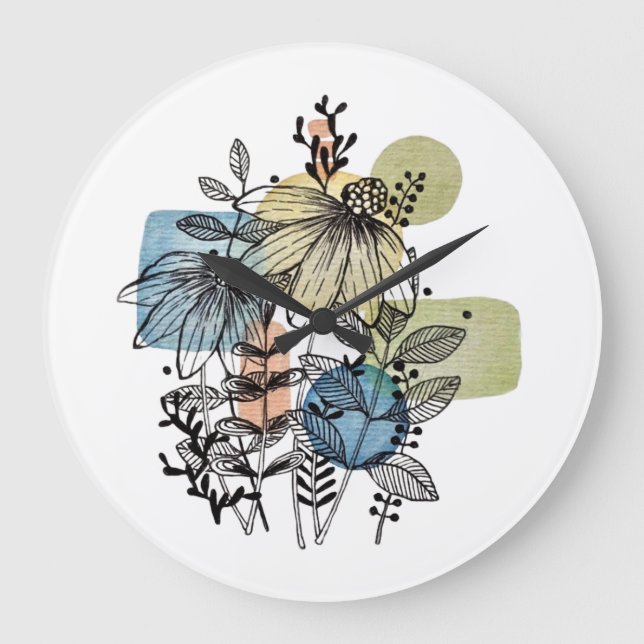 Daisy Doodle in Tinte und Wasserfarbe Große Wanduhr (Vorderseite)