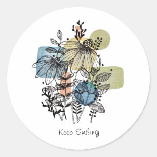 Daisy Doodle in Tinte und Wasserfarbe Runder Aufkleber