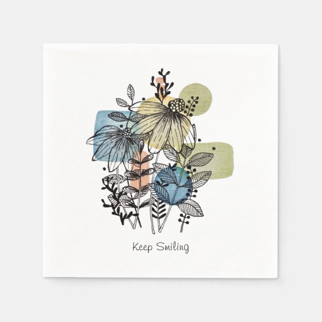 Daisy Doodle in Tinte und Wasserfarbe Serviette (Vorderseite)