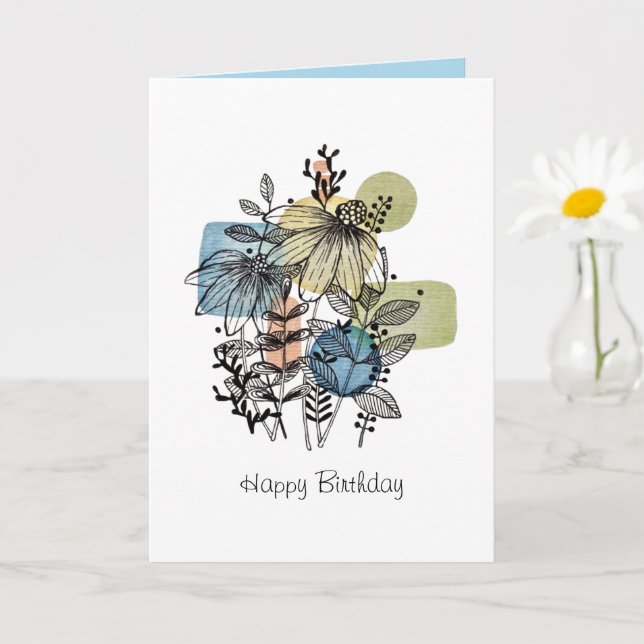 Daisy Doodle in Tinte und Wasserfarbkarte Karte (Kleine Pflanze)