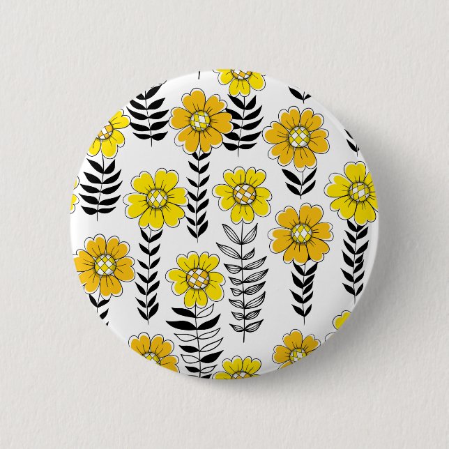 Daisy Doodles in Gelb und Schwarz Button (Vorderseite)