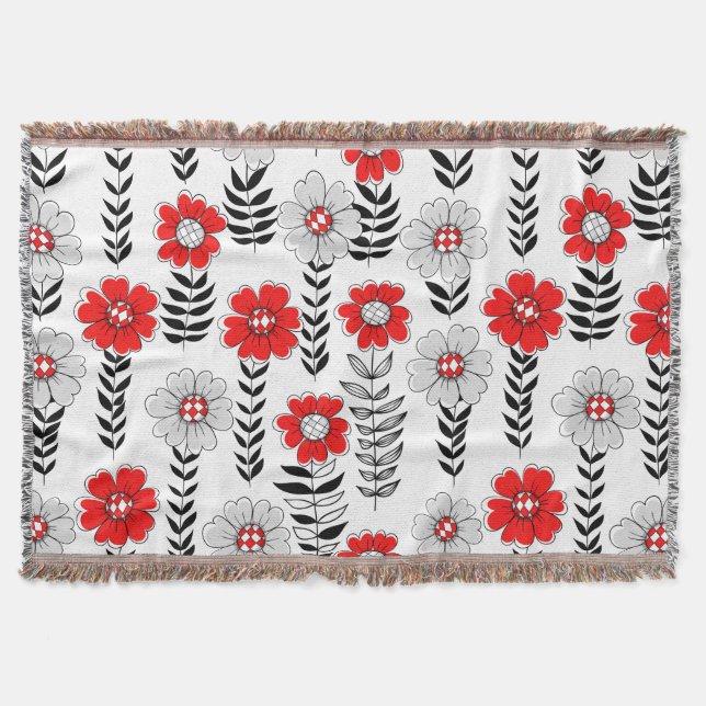 Daisy Doodles in rot und schwarz Decke (Vorderseite)