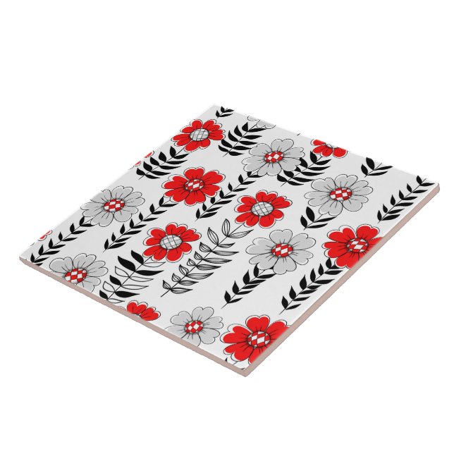 Daisy Doodles in rot und schwarz Fliese (Seite)