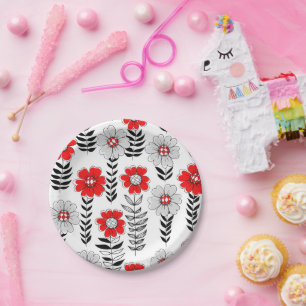 Daisy Doodles in rot und schwarz Pappteller