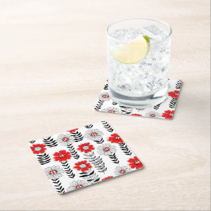 Daisy Doodles in rot und schwarz Rechteckiger Pappuntersetzer