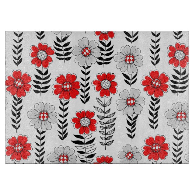 Daisy Doodles in rot und schwarz Schneidebrett (Vorderseite)
