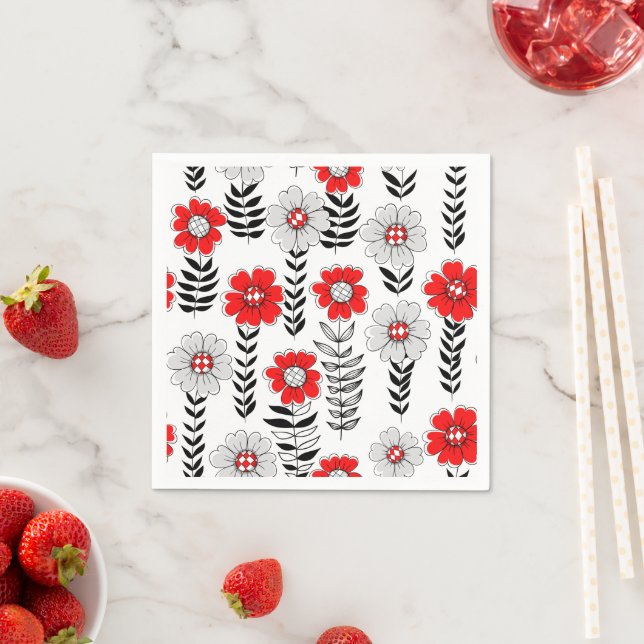 Daisy Doodles in rot und schwarz Serviette (Beispiel)