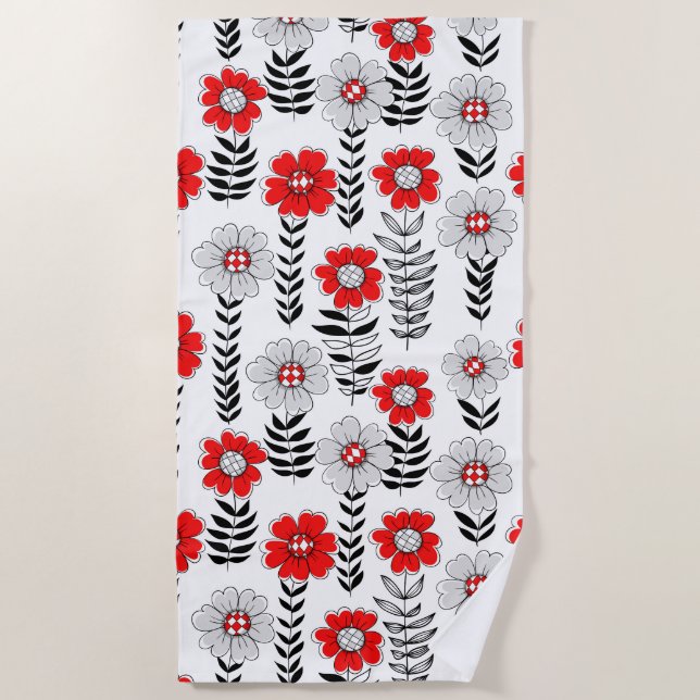 Daisy Doodles in rot und schwarz Strandtuch (Vorderseite)