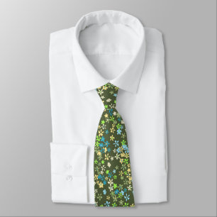 Daisy Dot Floral Olive Zweifarbig Bedruckt Krawatte