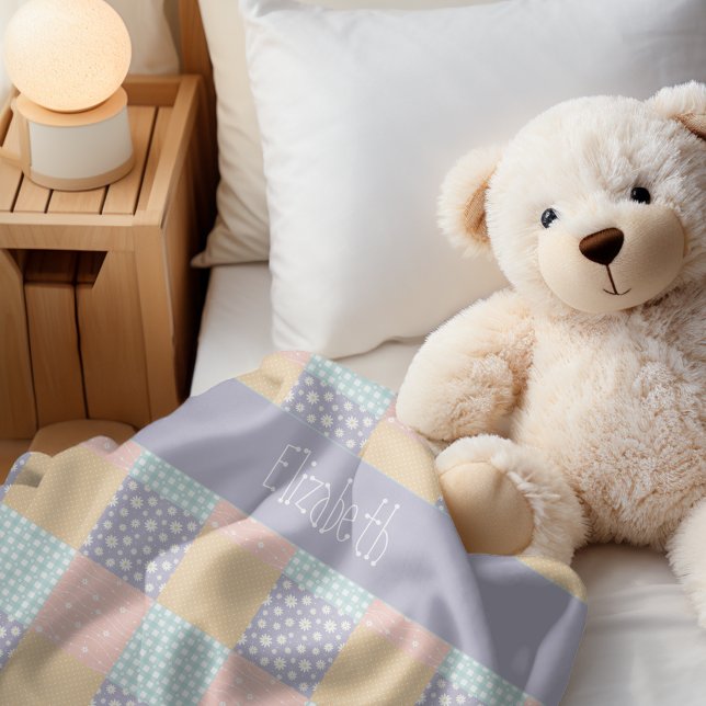Daisy Dream Pastel Patchwork Sherpadecke (Wrap yourself in our Daisy Dream Pastel Patchwork Sherpa Blanket. Order today.)