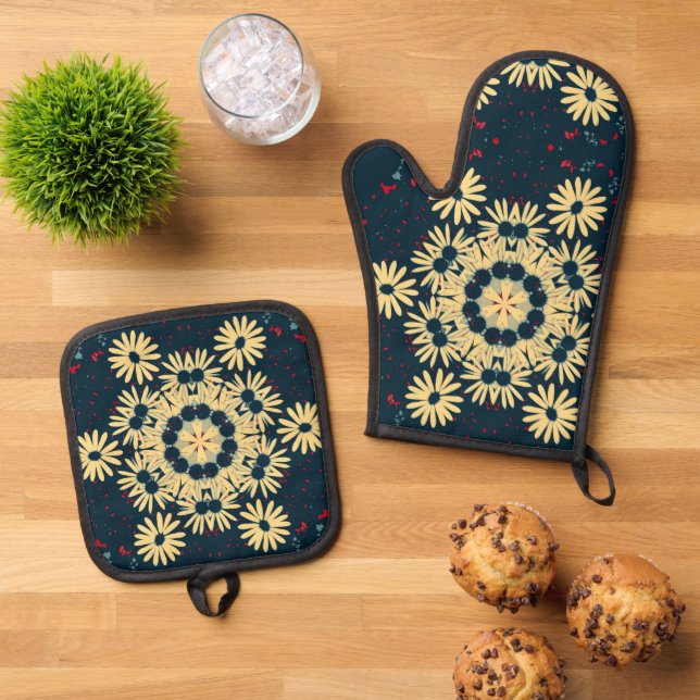 Daisy Dreams Mandala Ofenhandschuh & Topflappen-Set (Oben Unten)