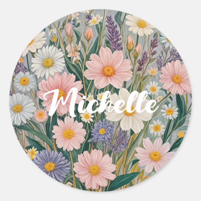 Daisy Dreamscape Personalisiert Runder Aufkleber (Vorderseite)