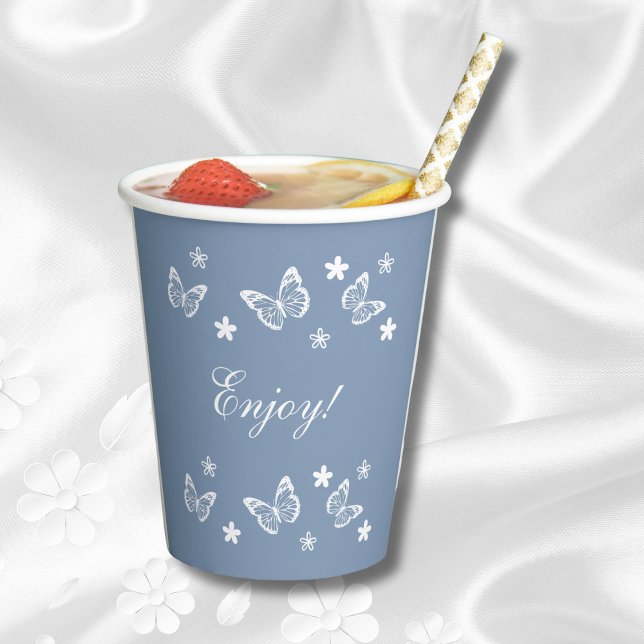Daisy Dusty Blue White Butterfy Brautparty Pappbecher (Von Creator hochgeladen)