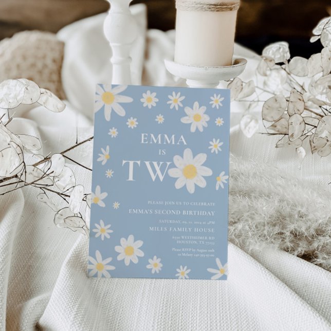 Daisy Dusty Blue Zweiter Geburtstag Einladung (Von Creator hochgeladen)