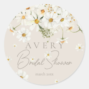 Daisy Elegante Wildblumen Moderne Hochzeitsdusche Runder Aufkleber