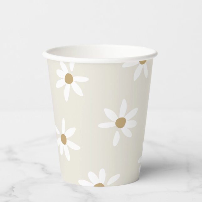 Daisy Field Birthday Party Paper Cups in Beige Pappbecher (Vorderseite)
