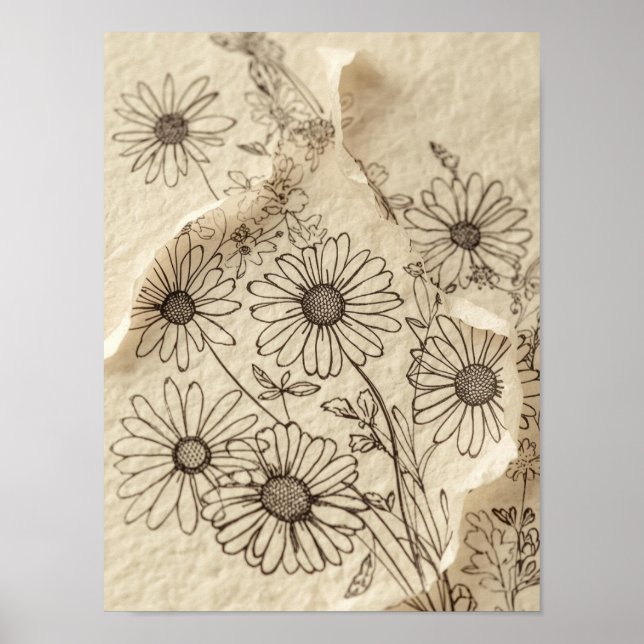 Daisy Field Vintage Floral Print Poster (Vorne)