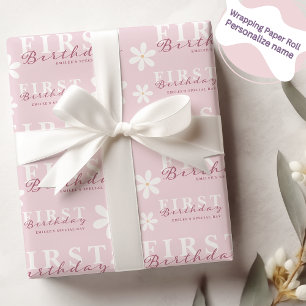 Daisy First Birthday Pink Themed Party Geschenkpapier