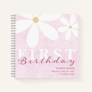 Daisy First Birthday Themed Partys Guest Book Pink Notizbuch