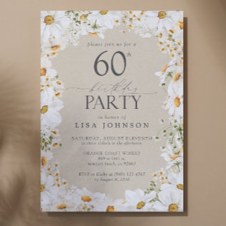 Daisy Floral 60. Geburtstagsparty Vintag Einladung