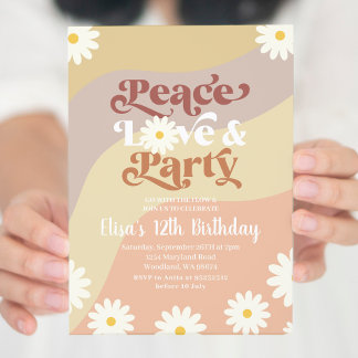 Daisy Floral ANY AGE Groovy Peace Liebe Party Einladung