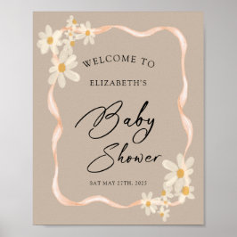 Daisy Floral Brown Babydusche Begrüßungszeichen Poster