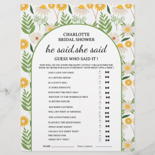 Daisy Floral Er sagte, sie sagte Brautparty Game Flyer
