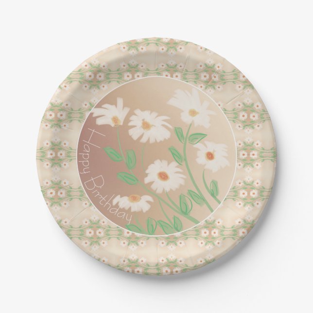 Daisy Floral Gemustert Pappteller (Vorderseite)