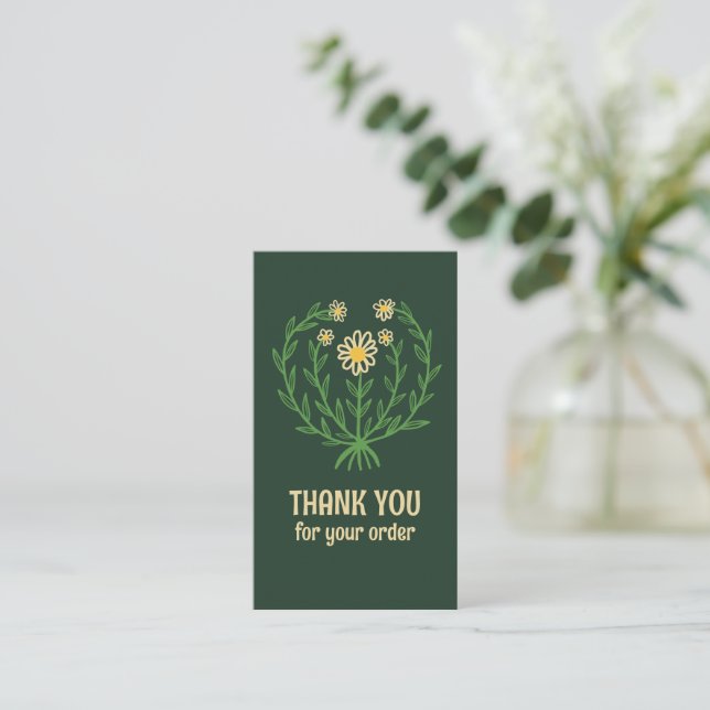 Daisy Floral Logo Chic Elegant Order Vielen Dank Visitenkarte (Stehend Vorderseite)