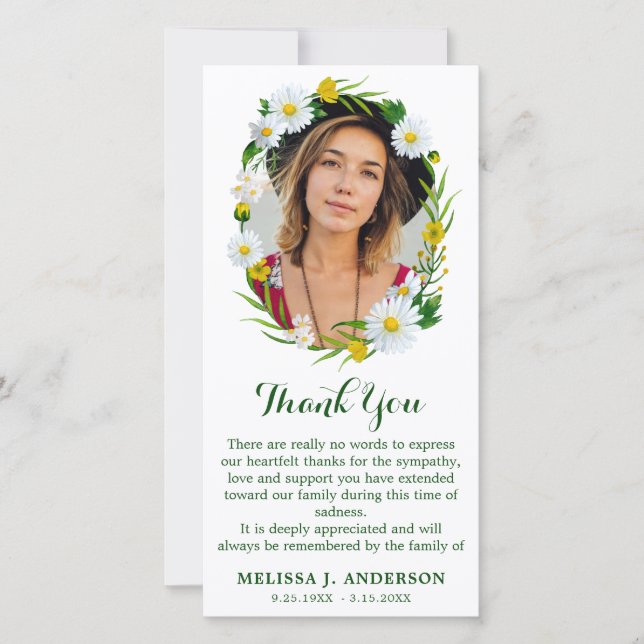 Daisy Floral Memorial Foto Beileid Beerdigung Dankeskarte (Vorderseite)