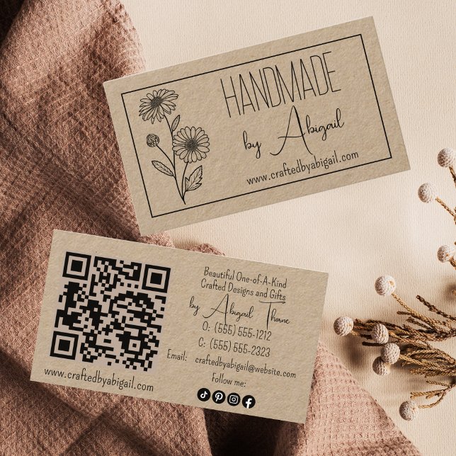 Daisy Floral Minimalistisch handgefertigt Visitenkarte (Daisy Floral Minimalist Handmade Handcrafted Kraft Paper Business Card)