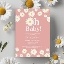 Daisy Floral Pink Bohemisch Baby Dusche Einladung