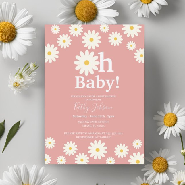 Daisy Floral Pink Bohemisch Baby Dusche Einladung (Von Creator hochgeladen)